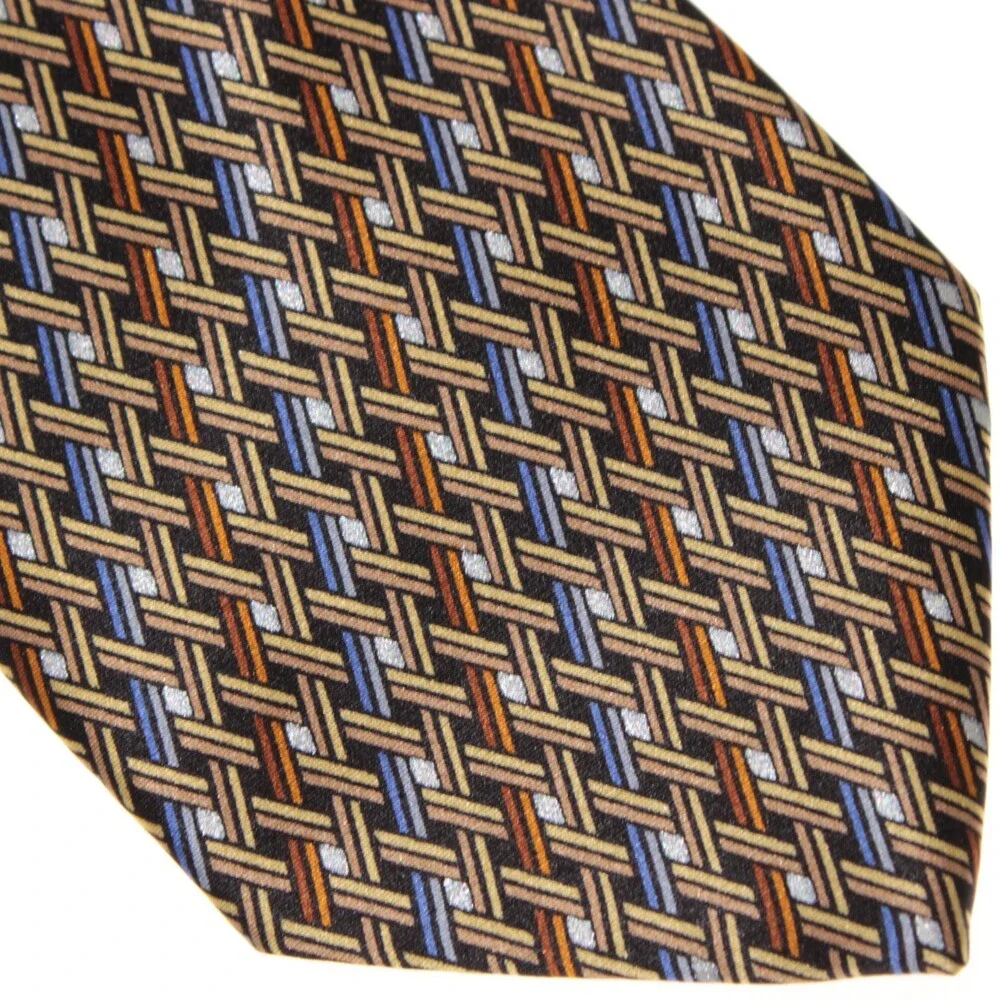 Brioni NWOT Neck Tie in Yellow / Orange / Blue Geometric Print 100% Silk